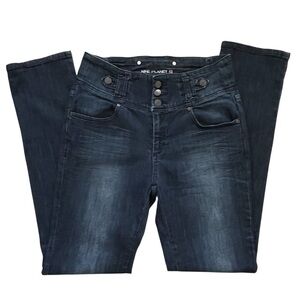 Nine Planet Women's Skinny Jeans - dark blue denim, manufactured distress Sz: 13